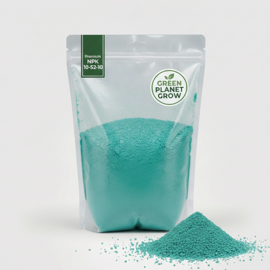 Turquoise powder in a 'Green Planet Grow' packaging on a white background
