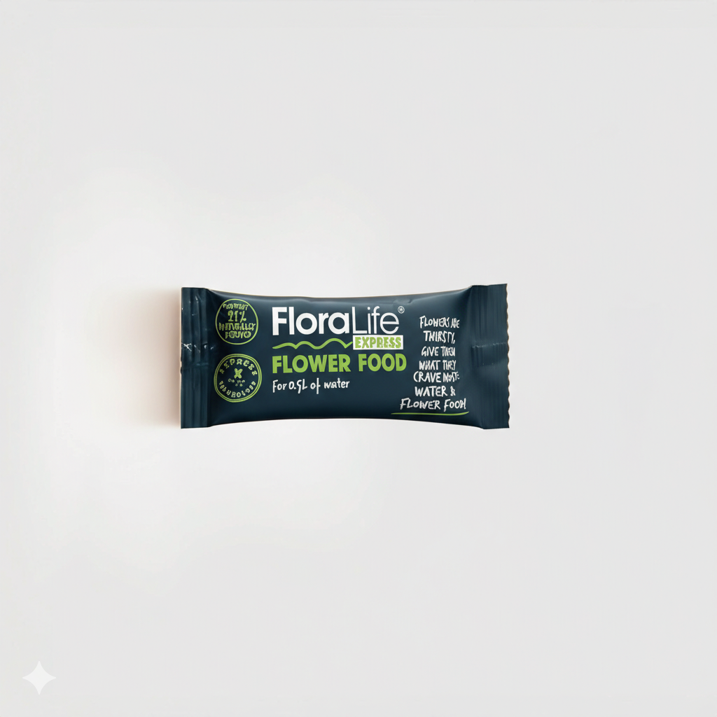 Floralife flower food packet on a white background