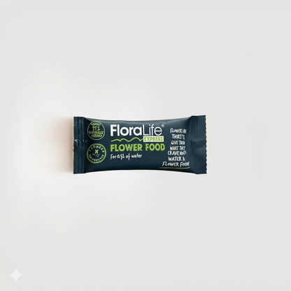 Floralife flower food packet on a white background