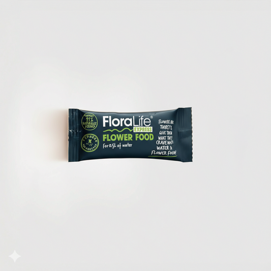 Floralife flower food packet on a white background
