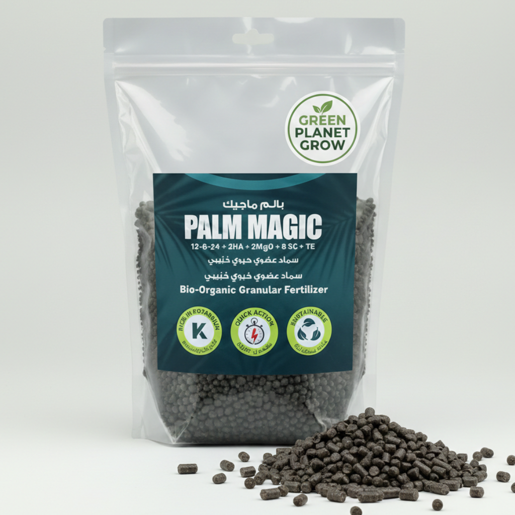 Palm Magic fertilizer package with granules on a white background
